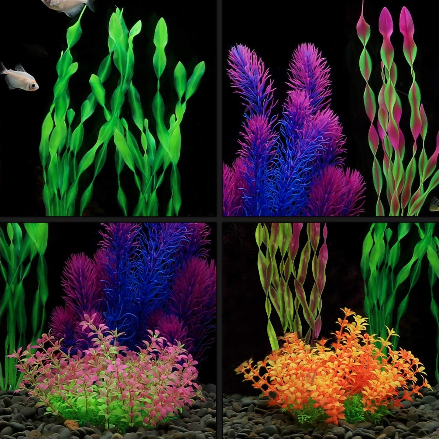 Artificial Aquarium Plants, Plastic Fish Tank Plants for Aquarium Decorations, Pack of 7 (Style B)