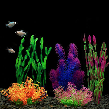 Artificial Aquarium Plants, Plastic Fish Tank Plants for Aquarium Decorations, Pack of 7 (Style B)