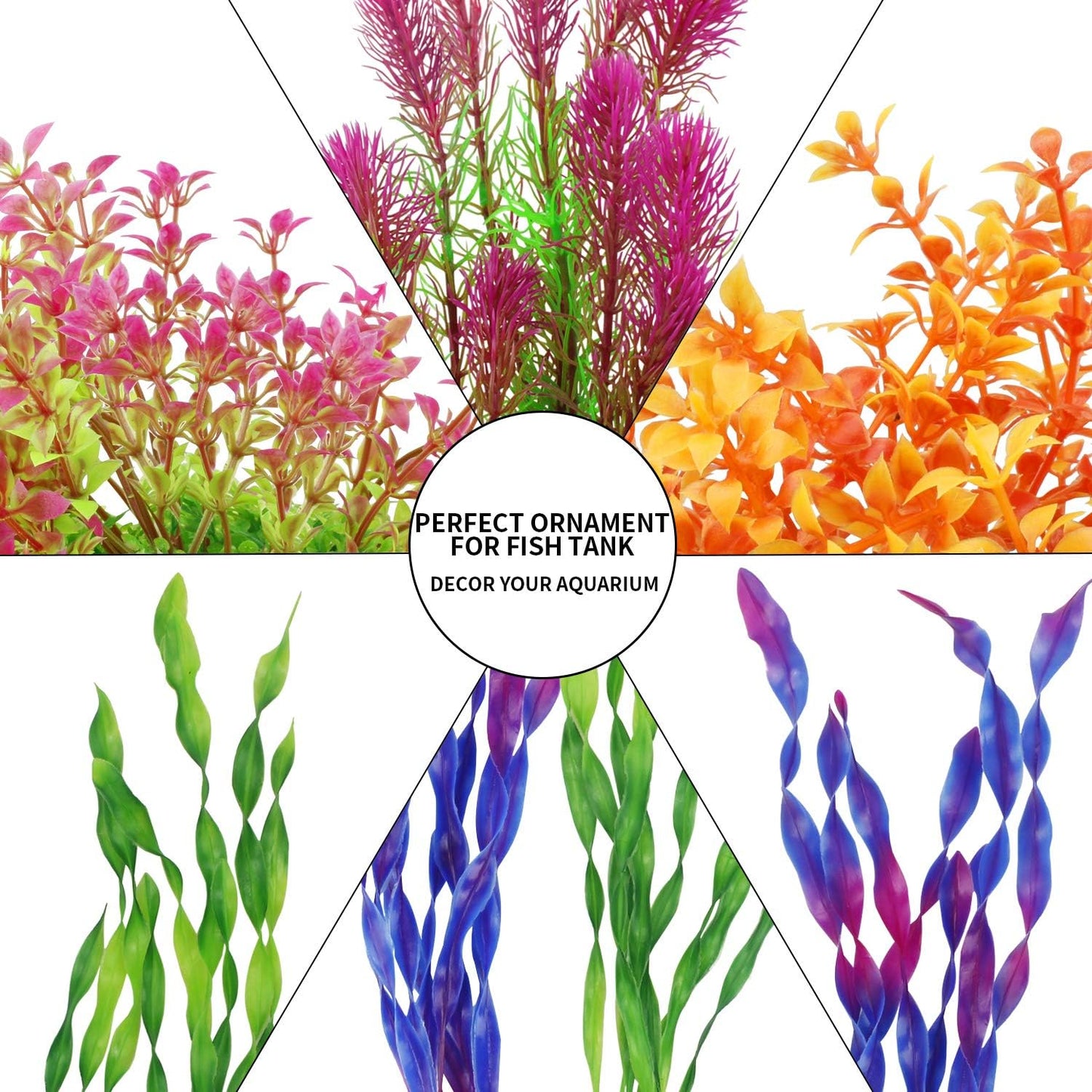 Artificial Aquarium Plants, Plastic Fish Tank Plants for Aquarium Decorations, Pack of 7 (Style B)