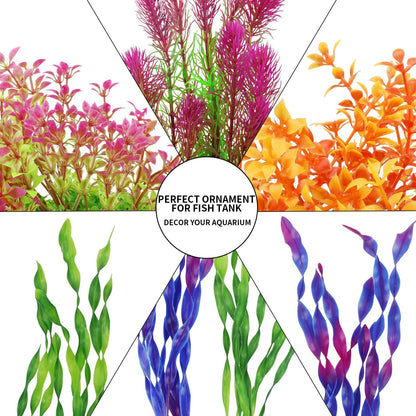 Artificial Aquarium Plants, Plastic Fish Tank Plants for Aquarium Decorations, Pack of 7 (Style B)