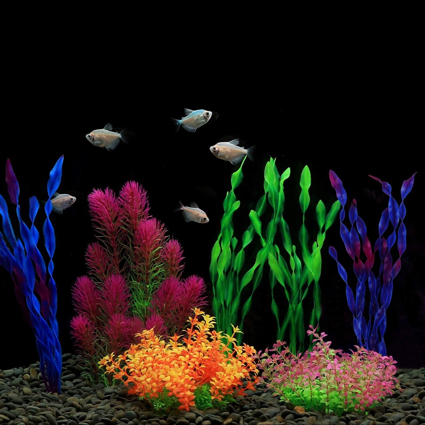 Artificial Aquarium Plants, Plastic Fish Tank Plants for Aquarium Decorations, Pack of 7 (Style B)