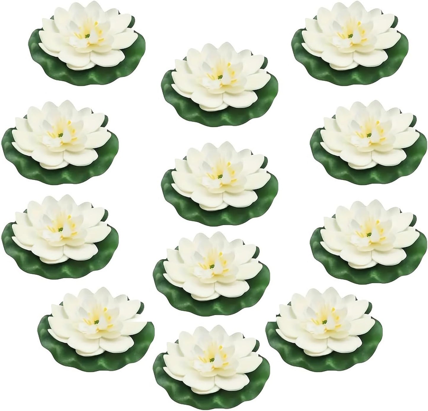 12pcs Floating Foam Lotus Flowers with Lily Pads, Artificial Pond Plants Ornaments for Pool Aquarium Water Decoration, White