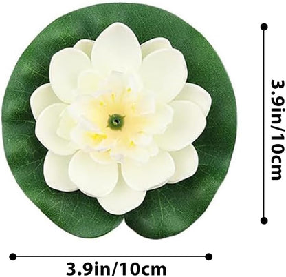 12pcs Floating Foam Lotus Flowers with Lily Pads, Artificial Pond Plants Ornaments for Pool Aquarium Water Decoration, White