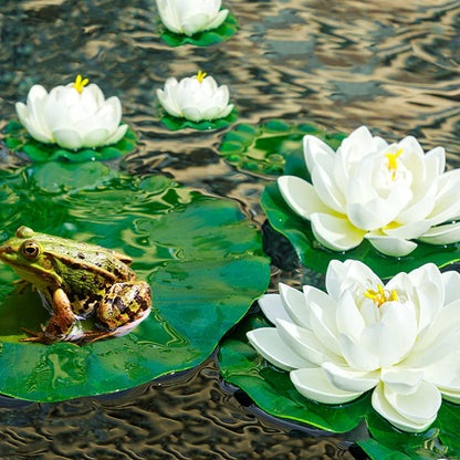 12pcs Floating Foam Lotus Flowers with Lily Pads, Artificial Pond Plants Ornaments for Pool Aquarium Water Decoration, White