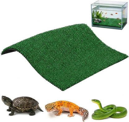 9.83" Turtle Basking Platform Artificial Grass Turf Square Mat, Non-Slip Cuttable Reptile Tank Accessory for Aquatic Turtles, Lizard, Snake, Turtle Tank Accessories & Aquarium Grass Decor