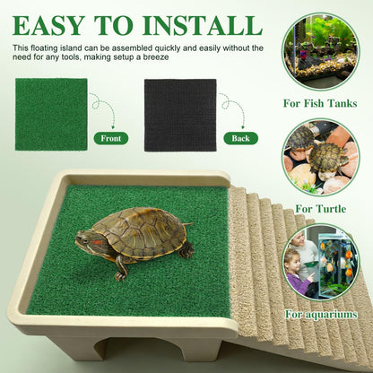 9.83" Turtle Basking Platform Artificial Grass Turf Square Mat, Non-Slip Cuttable Reptile Tank Accessory for Aquatic Turtles, Lizard, Snake, Turtle Tank Accessories & Aquarium Grass Decor