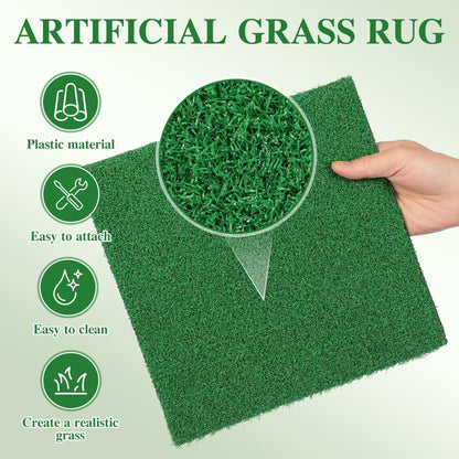9.83" Turtle Basking Platform Artificial Grass Turf Square Mat, Non-Slip Cuttable Reptile Tank Accessory for Aquatic Turtles, Lizard, Snake, Turtle Tank Accessories & Aquarium Grass Decor