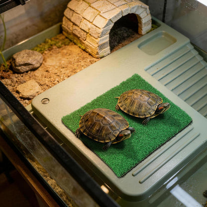 9.83" Turtle Basking Platform Artificial Grass Turf Square Mat, Non-Slip Cuttable Reptile Tank Accessory for Aquatic Turtles, Lizard, Snake, Turtle Tank Accessories & Aquarium Grass Decor