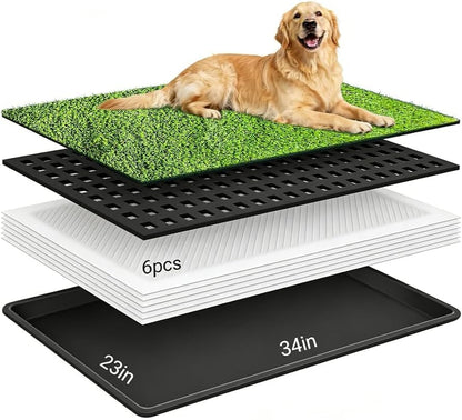 Dog Grass Pee Pad with Tray, Artificial Turf Grass, Odor Resistant, Easy Clean & Reusable, Indoor/Outdoor Puppy Potty Training, 34 x 23 Inches
