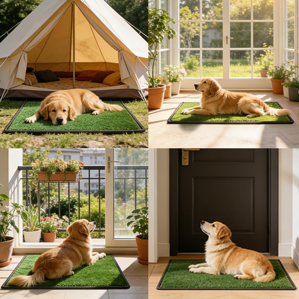 Dog Grass Pee Pad with Tray, Artificial Turf Grass, Odor Resistant, Easy Clean & Reusable, Indoor/Outdoor Puppy Potty Training, 34 x 23 Inches