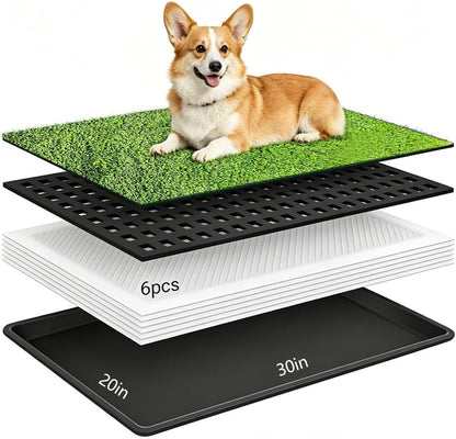 Dog Grass Pee Pad with Tray, Artificial Turf Grass, Odor Resistant, Easy Clean & Reusable, Indoor/Outdoor Puppy Potty Training, 34 x 23 Inches