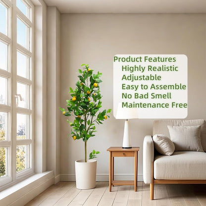 5FT Artificial Lemon Tree Potted That Look Real, Faux Lemons Citrus Plants with Yellow Fake Lemons Fruits in Pot, Indoor Tall Artificial Trees for Home Office Kitchen Decor Party Wedding Christmas