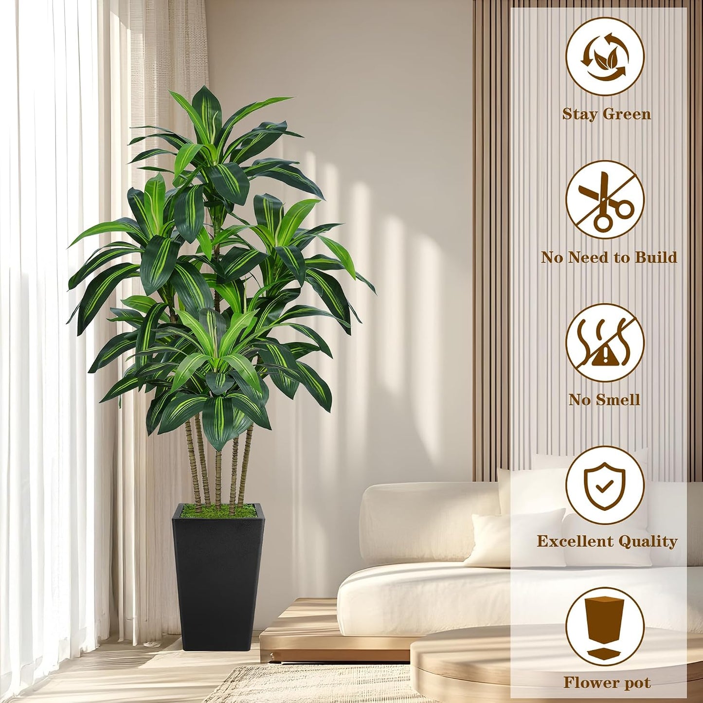 7FT Artificial Dracaena Tree, Fake Tree Indoor with White Tall Planter, Tall Artificial Plants Indoor, Artificial Silk Tree for Home Office Decor Plants Indoor Outdoor (White)