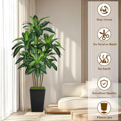 7FT Artificial Dracaena Tree, Fake Tree Indoor with White Tall Planter, Tall Artificial Plants Indoor, Artificial Silk Tree for Home Office Decor Plants Indoor Outdoor (White)