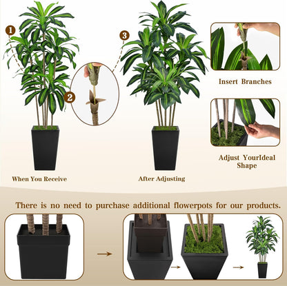 7FT Artificial Dracaena Tree, Fake Tree Indoor with White Tall Planter, Tall Artificial Plants Indoor, Artificial Silk Tree for Home Office Decor Plants Indoor Outdoor (White)