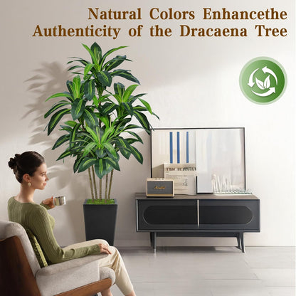 7FT Artificial Dracaena Tree, Fake Tree Indoor with White Tall Planter, Tall Artificial Plants Indoor, Artificial Silk Tree for Home Office Decor Plants Indoor Outdoor (White)