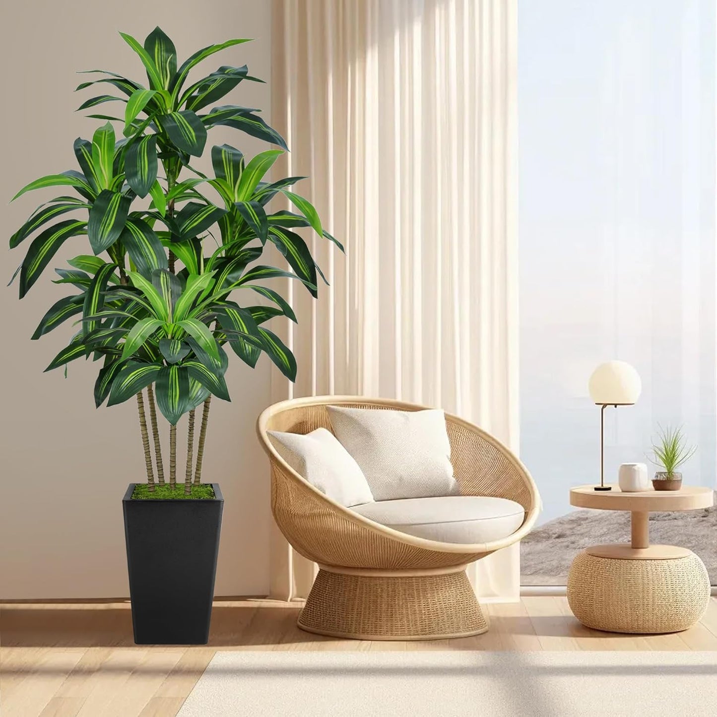 7FT Artificial Dracaena Tree, Fake Tree Indoor with White Tall Planter, Tall Artificial Plants Indoor, Artificial Silk Tree for Home Office Decor Plants Indoor Outdoor (White)