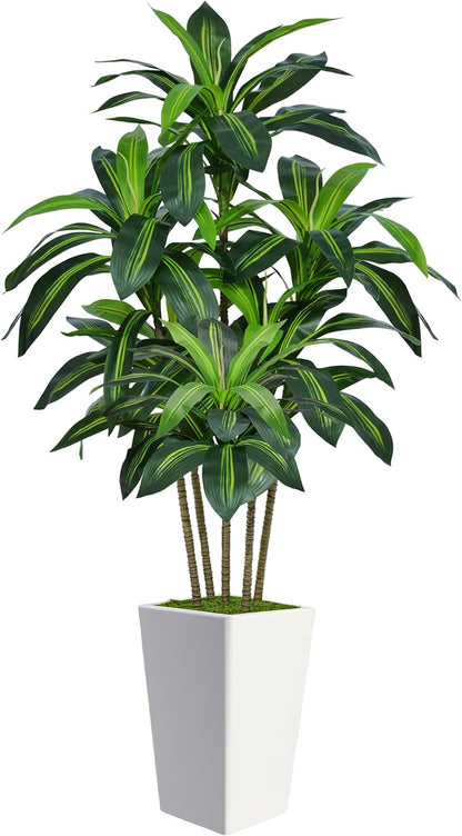 7FT Artificial Dracaena Tree, Fake Tree Indoor with White Tall Planter, Tall Artificial Plants Indoor, Artificial Silk Tree for Home Office Decor Plants Indoor Outdoor (White)