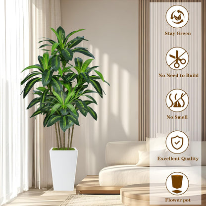 7FT Artificial Dracaena Tree, Fake Tree Indoor with White Tall Planter, Tall Artificial Plants Indoor, Artificial Silk Tree for Home Office Decor Plants Indoor Outdoor (White)