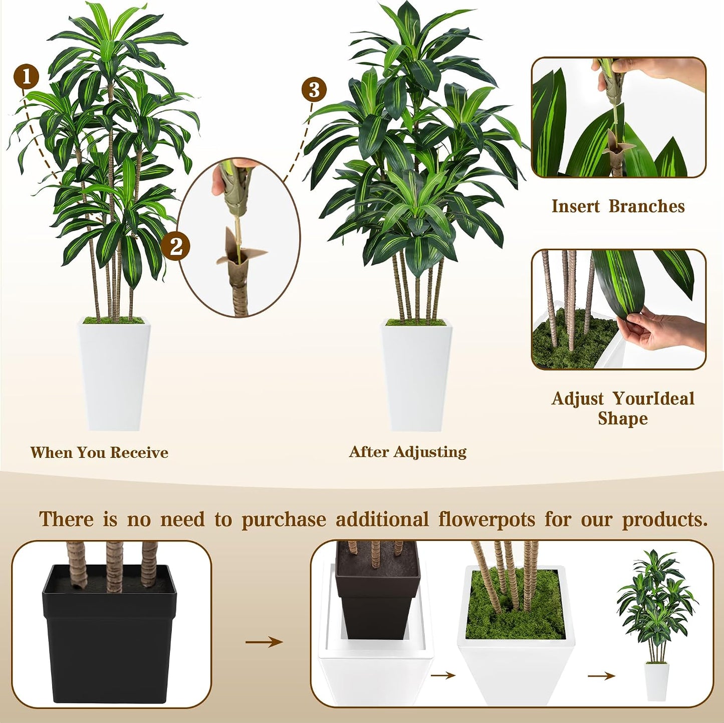 7FT Artificial Dracaena Tree, Fake Tree Indoor with White Tall Planter, Tall Artificial Plants Indoor, Artificial Silk Tree for Home Office Decor Plants Indoor Outdoor (White)
