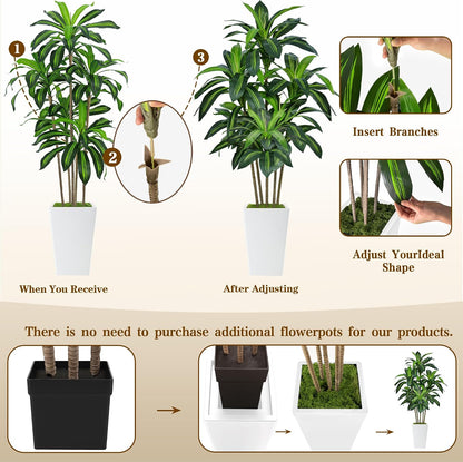 7FT Artificial Dracaena Tree, Fake Tree Indoor with White Tall Planter, Tall Artificial Plants Indoor, Artificial Silk Tree for Home Office Decor Plants Indoor Outdoor (White)