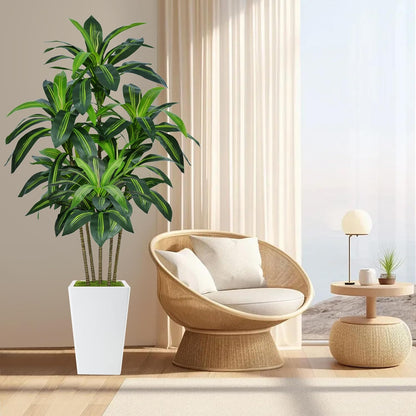 7FT Artificial Dracaena Tree, Fake Tree Indoor with White Tall Planter, Tall Artificial Plants Indoor, Artificial Silk Tree for Home Office Decor Plants Indoor Outdoor (White)