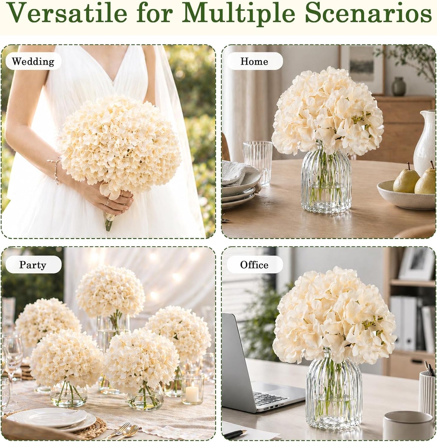 Bulk Artificial Hydrangeas, 104PCS Blue Faux Flower Set | Realistic Full and Fluffy Silk Bouquets with Stems and Zip Ties for Weddings, Parties and Home Centerpieces