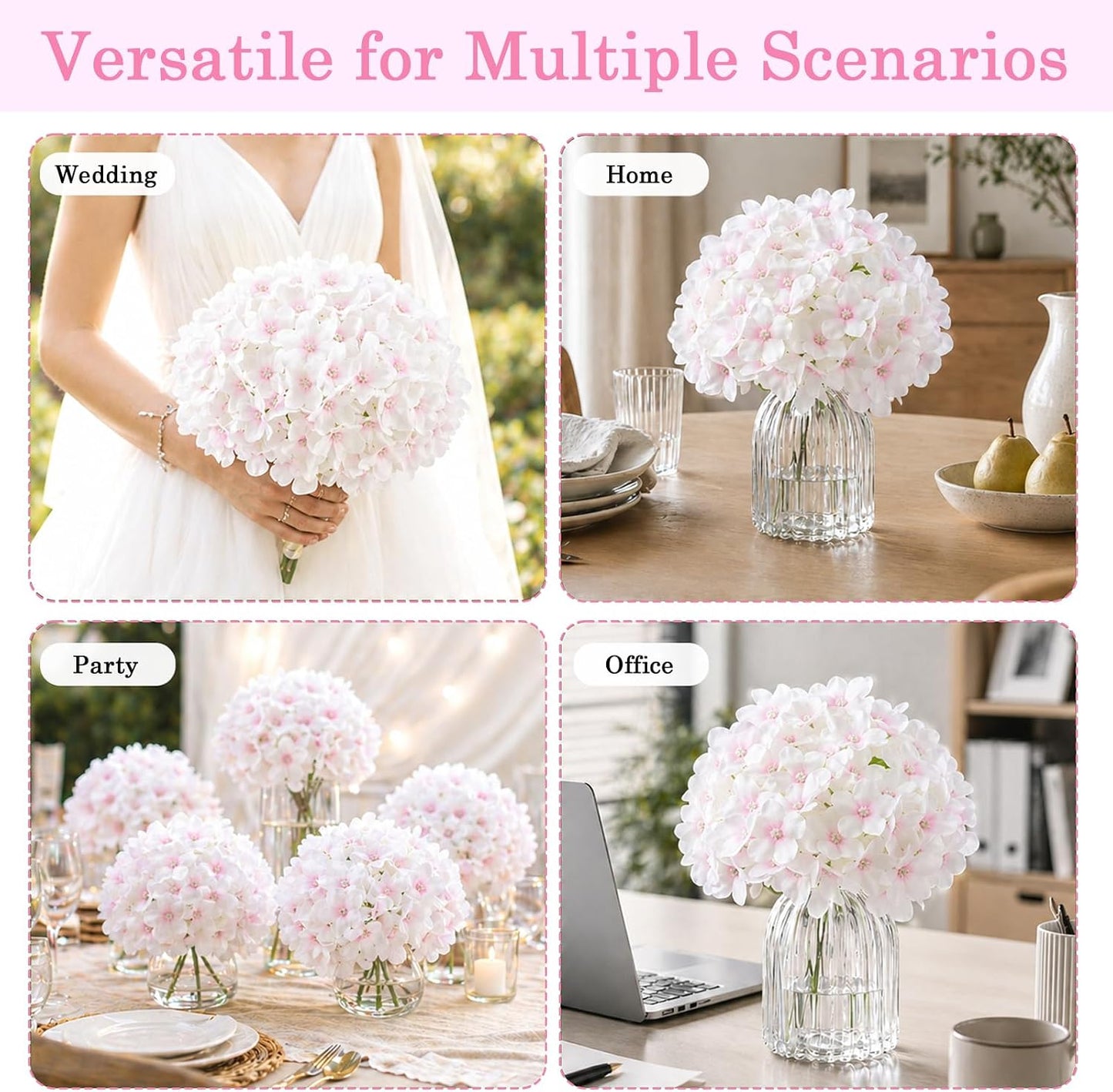Bulk Artificial Hydrangeas, 104PCS Blue Faux Flower Set | Realistic Full and Fluffy Silk Bouquets with Stems and Zip Ties for Weddings, Parties and Home Centerpieces