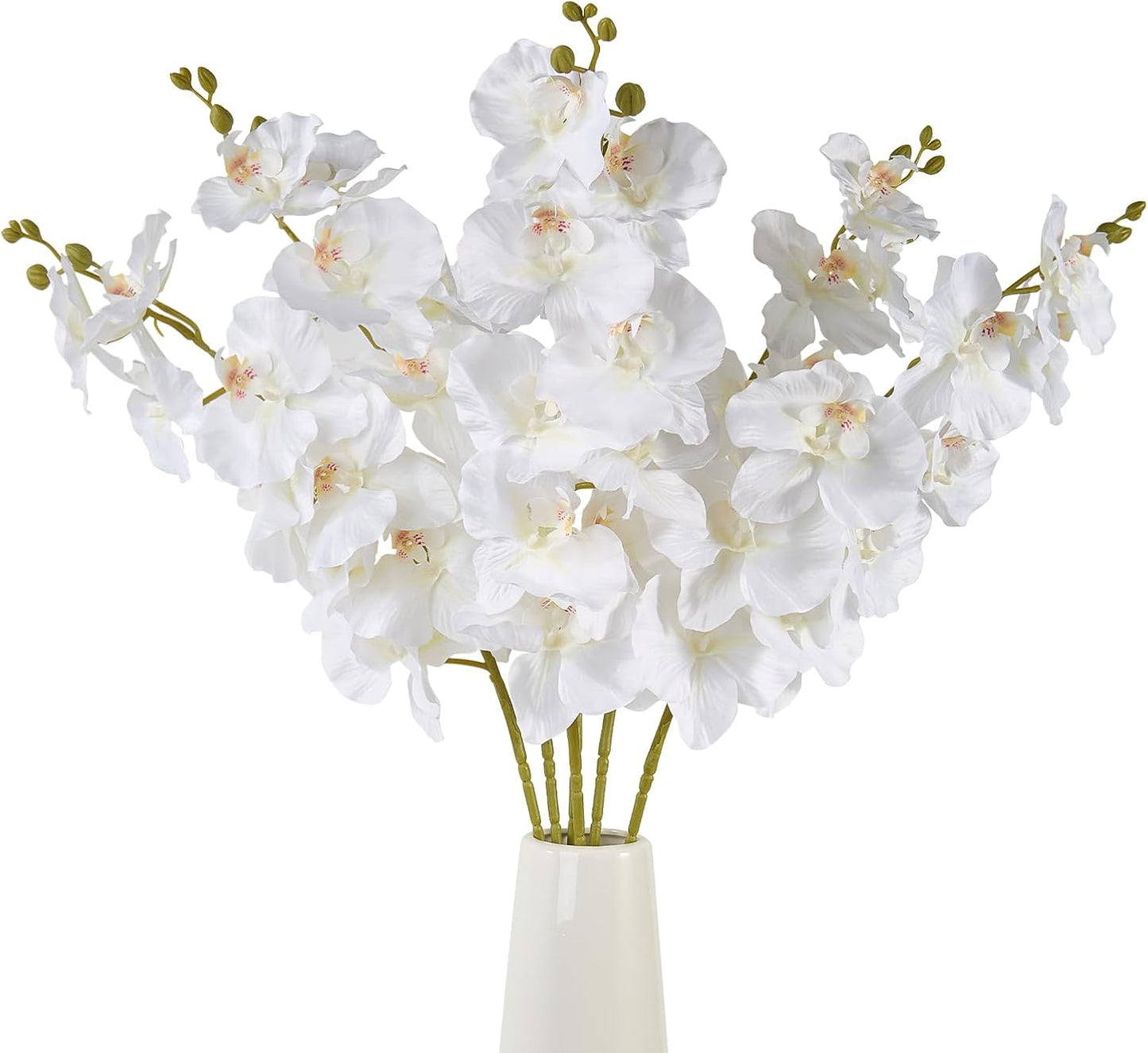 6 Pcs Artificial Orchid Stems 33.5" Tall 9 Large Petals Fake White Phalaenopsis Flower Arrangements for Home Wedding Living Room Table Centerpiece Office Table Decor White