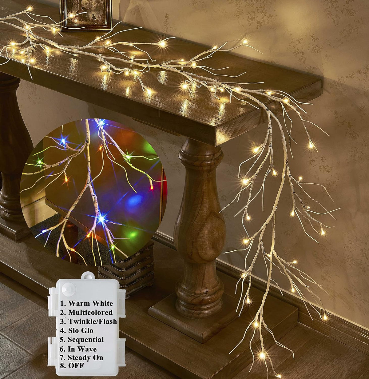 Lighted Fall Garland with Timer 6FT 24 Warm White LED, Maple Leaf Vine with Lights Battery Operated for Mantle Fireplace Autumn Thanksgiving Harvest Decoration Indoor Outdoor