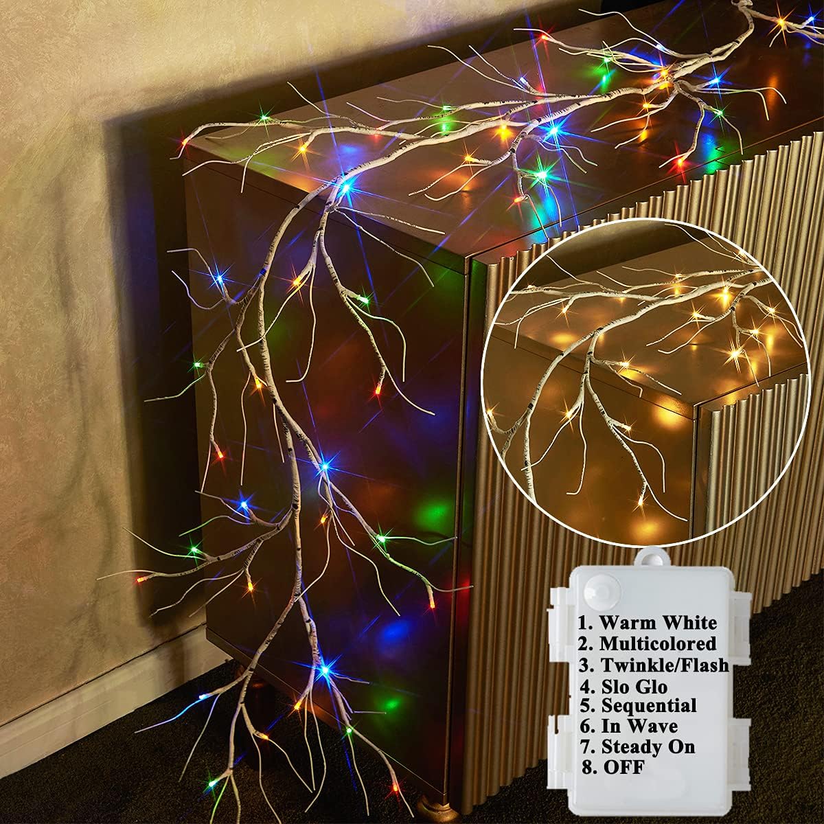 Lighted Fall Garland with Timer 6FT 24 Warm White LED, Maple Leaf Vine with Lights Battery Operated for Mantle Fireplace Autumn Thanksgiving Harvest Decoration Indoor Outdoor