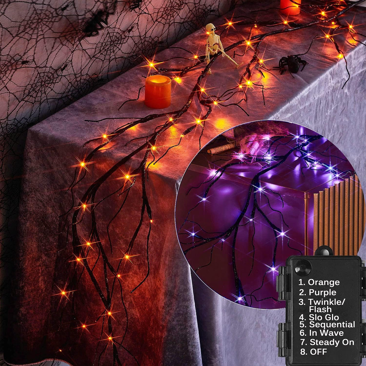 Lighted Fall Garland with Timer 6FT 24 Warm White LED, Maple Leaf Vine with Lights Battery Operated for Mantle Fireplace Autumn Thanksgiving Harvest Decoration Indoor Outdoor