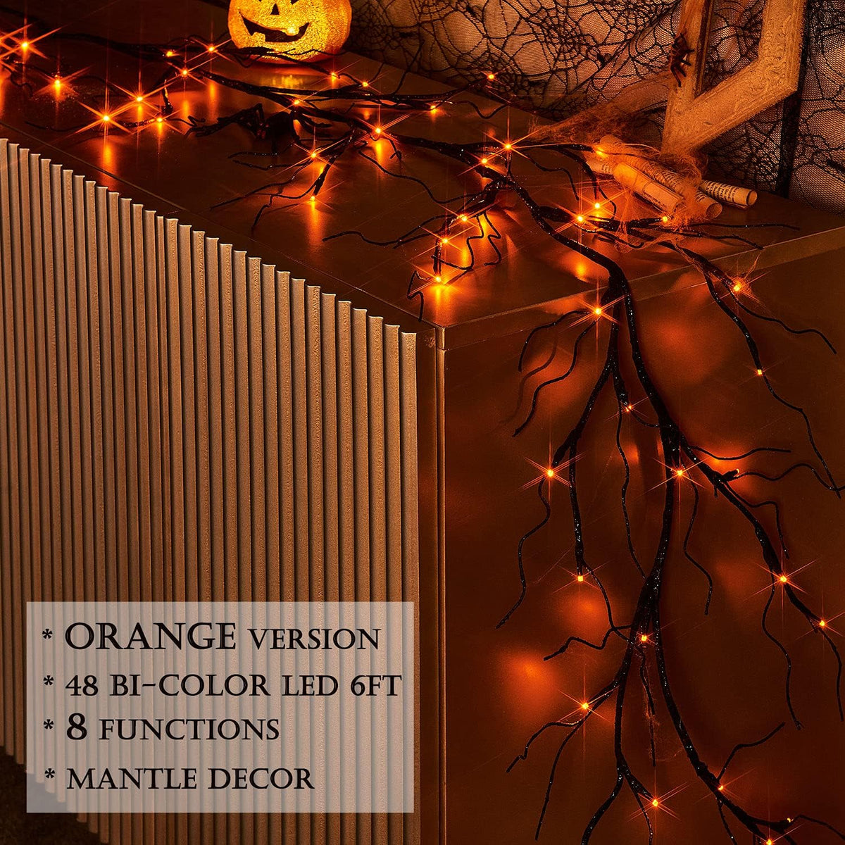 Lighted Fall Garland with Timer 6FT 24 Warm White LED, Maple Leaf Vine with Lights Battery Operated for Mantle Fireplace Autumn Thanksgiving Harvest Decoration Indoor Outdoor