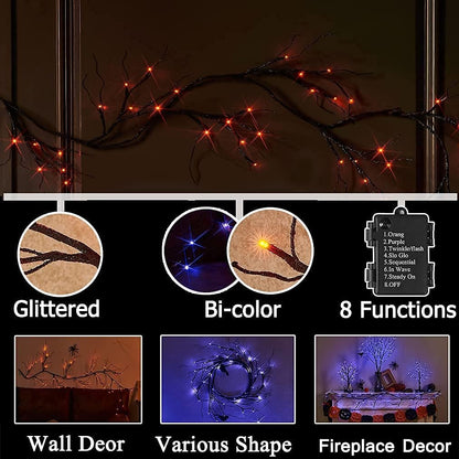 Lighted Fall Garland with Timer 6FT 24 Warm White LED, Maple Leaf Vine with Lights Battery Operated for Mantle Fireplace Autumn Thanksgiving Harvest Decoration Indoor Outdoor