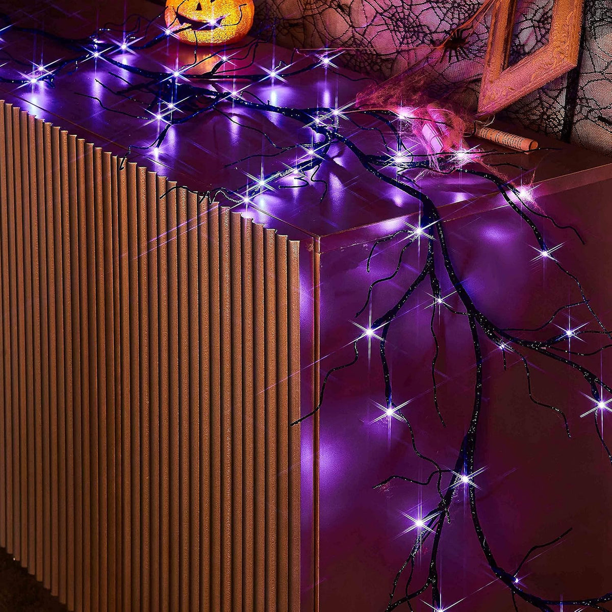 Lighted Fall Garland with Timer 6FT 24 Warm White LED, Maple Leaf Vine with Lights Battery Operated for Mantle Fireplace Autumn Thanksgiving Harvest Decoration Indoor Outdoor