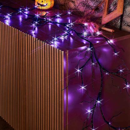 Lighted Fall Garland with Timer 6FT 24 Warm White LED, Maple Leaf Vine with Lights Battery Operated for Mantle Fireplace Autumn Thanksgiving Harvest Decoration Indoor Outdoor