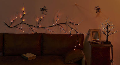 Lighted Fall Garland with Timer 6FT 24 Warm White LED, Maple Leaf Vine with Lights Battery Operated for Mantle Fireplace Autumn Thanksgiving Harvest Decoration Indoor Outdoor