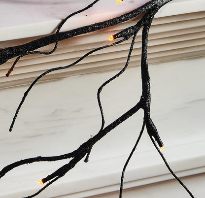 Lighted Fall Garland with Timer 6FT 24 Warm White LED, Maple Leaf Vine with Lights Battery Operated for Mantle Fireplace Autumn Thanksgiving Harvest Decoration Indoor Outdoor