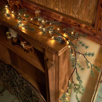 Lighted Fall Garland with Timer 6FT 24 Warm White LED, Maple Leaf Vine with Lights Battery Operated for Mantle Fireplace Autumn Thanksgiving Harvest Decoration Indoor Outdoor