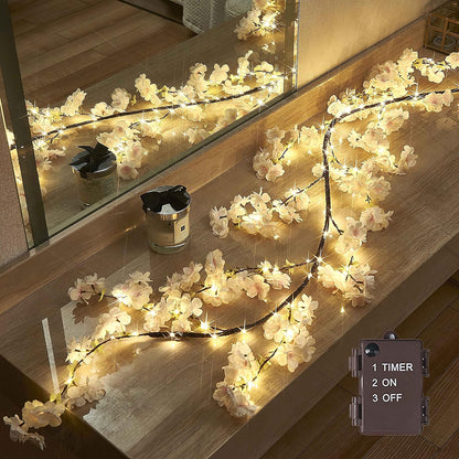 Lighted Fall Garland with Timer 6FT 24 Warm White LED, Maple Leaf Vine with Lights Battery Operated for Mantle Fireplace Autumn Thanksgiving Harvest Decoration Indoor Outdoor