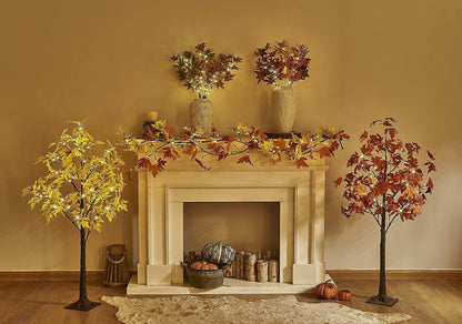 Lighted Fall Garland with Timer 6FT 24 Warm White LED, Maple Leaf Vine with Lights Battery Operated for Mantle Fireplace Autumn Thanksgiving Harvest Decoration Indoor Outdoor