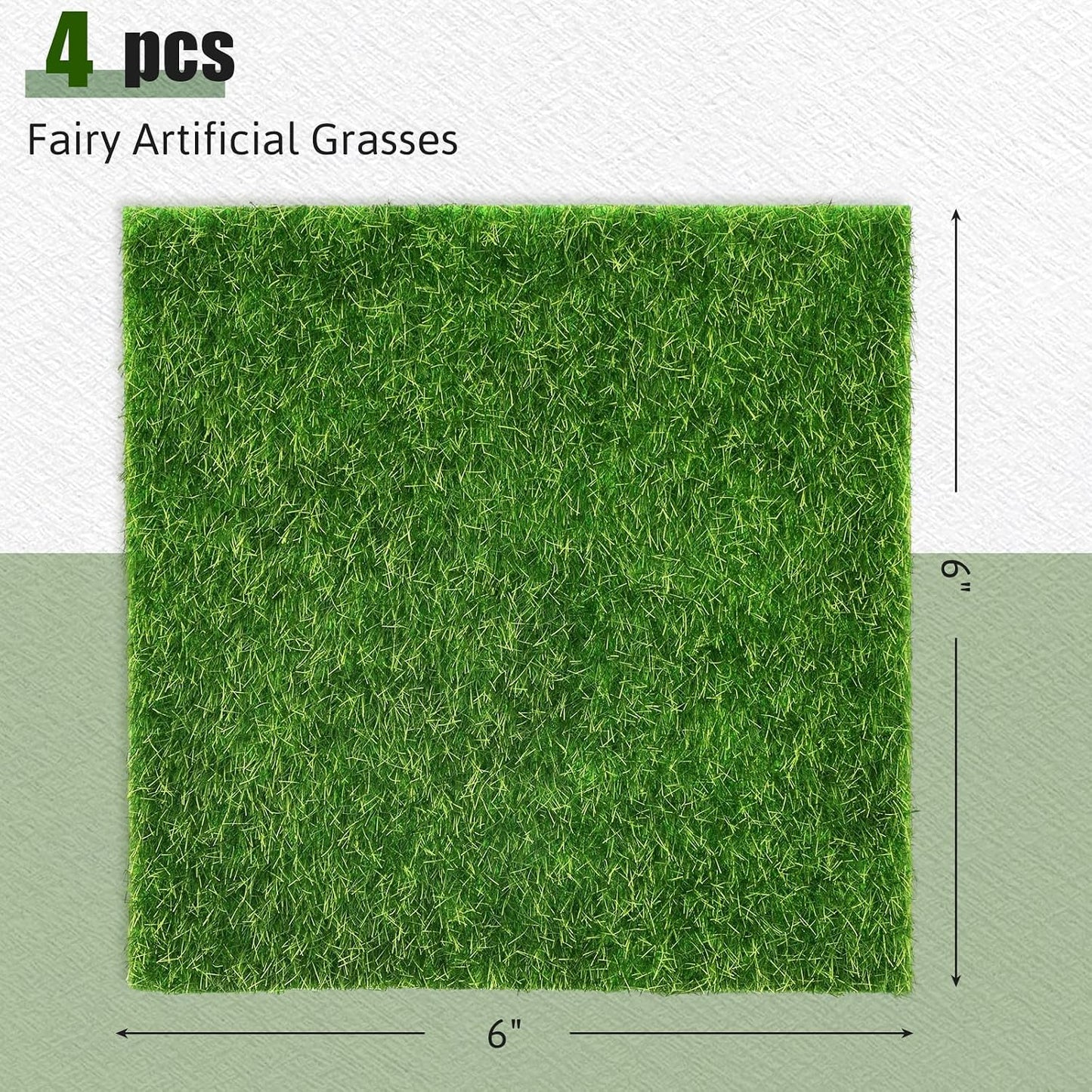 4 Packs Fake Grass Decor for Crafts, 6" x 6" Fairy Artificial Moss for Miniature Garden, Dollhouse Accessories Diorama Supplies DIY Decoration