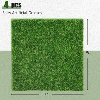 4 Packs Fake Grass Decor for Crafts, 6" x 6" Fairy Artificial Moss for Miniature Garden, Dollhouse Accessories Diorama Supplies DIY Decoration