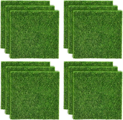 4 Packs Fake Grass Decor for Crafts, 6" x 6" Fairy Artificial Moss for Miniature Garden, Dollhouse Accessories Diorama Supplies DIY Decoration