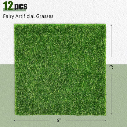 4 Packs Fake Grass Decor for Crafts, 6" x 6" Fairy Artificial Moss for Miniature Garden, Dollhouse Accessories Diorama Supplies DIY Decoration