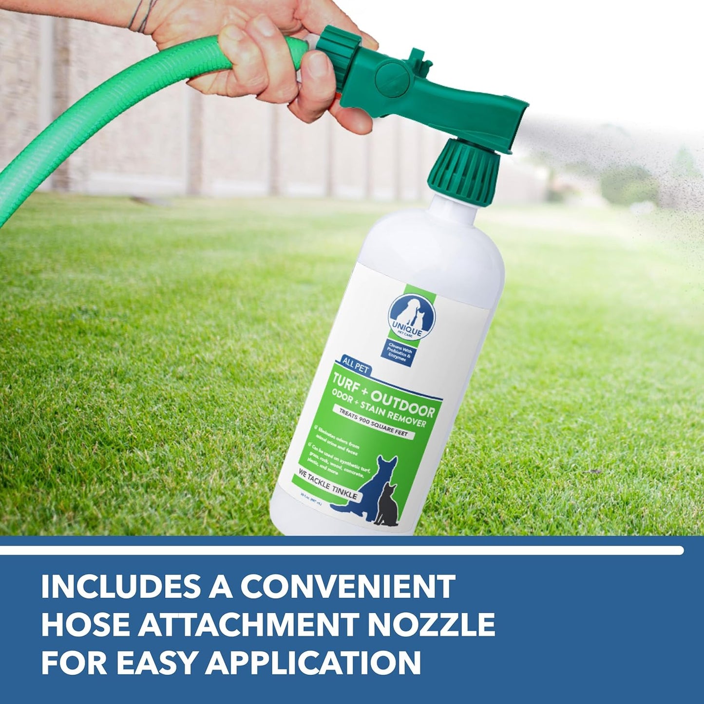 Turf + Outdoor Odor and Stain Remover, Enzyme Cleaner for Dog, Cat & Animal Urine, Eliminates Yard Odors on Grass, Artificial Turf, Patio & Concrete, Hose-Connector Bottle, 30 oz