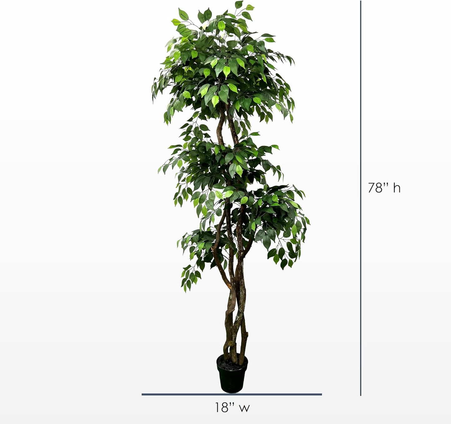 Handmade 6.5ft 3-Tier Ficus Artificial Tree with Ethically Sourced Real Wood Trunks, Hypoallergenic, 6.5-Foot, Green