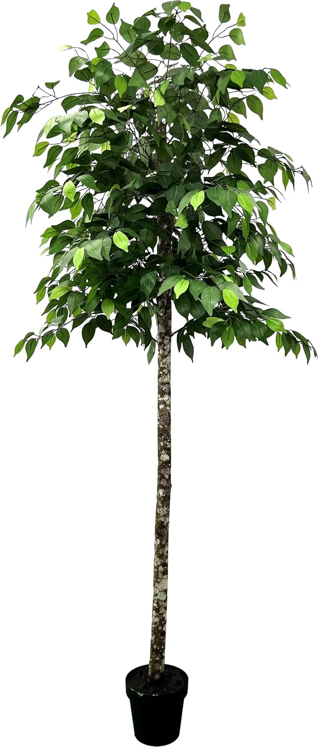 Handmade 6.5ft 3-Tier Ficus Artificial Tree with Ethically Sourced Real Wood Trunks, Hypoallergenic, 6.5-Foot, Green