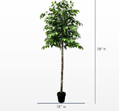 Handmade 6.5ft 3-Tier Ficus Artificial Tree with Ethically Sourced Real Wood Trunks, Hypoallergenic, 6.5-Foot, Green