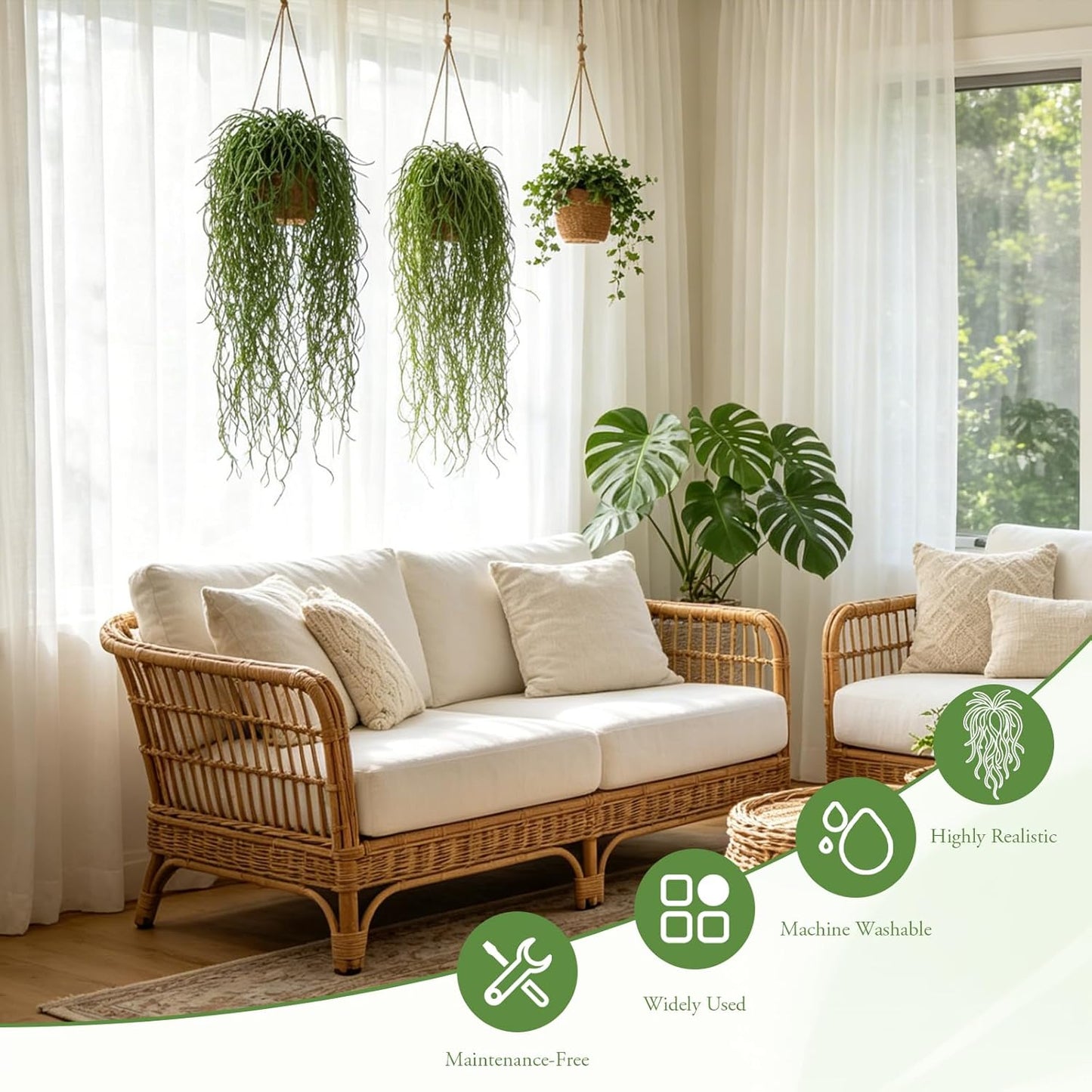 6 Pcs Artificial Succulents Hanging Plants, Fake String of Pearls Greenery Plants, Decoration for Wall, Home, Backdrop, Garden, Indoor and Outdoor